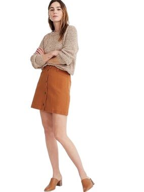 NWT Madewell Button Front A-Line High Rise Mini Skirt Burnt Orange Size 14